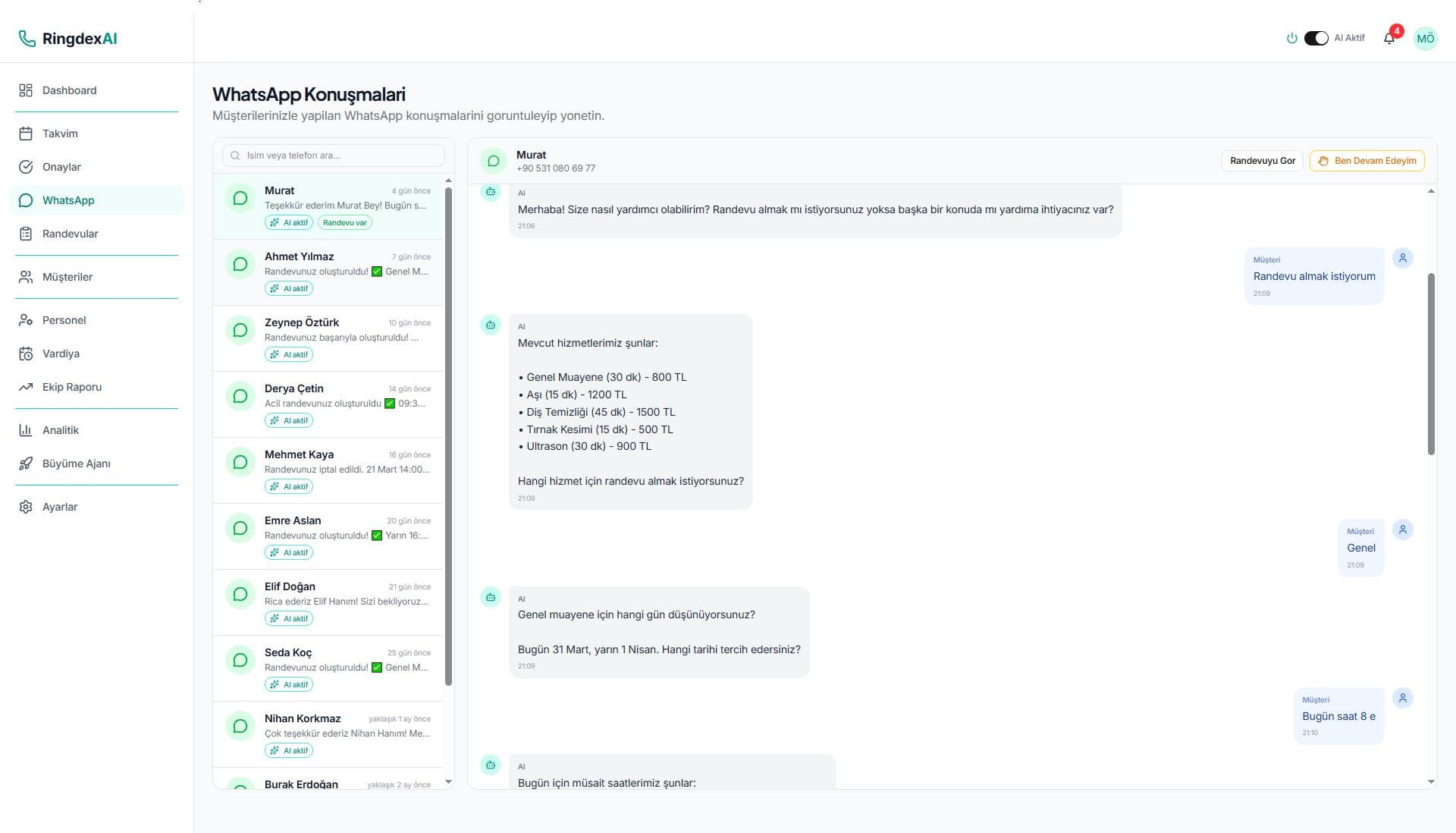 WhatsApp AI sohbet